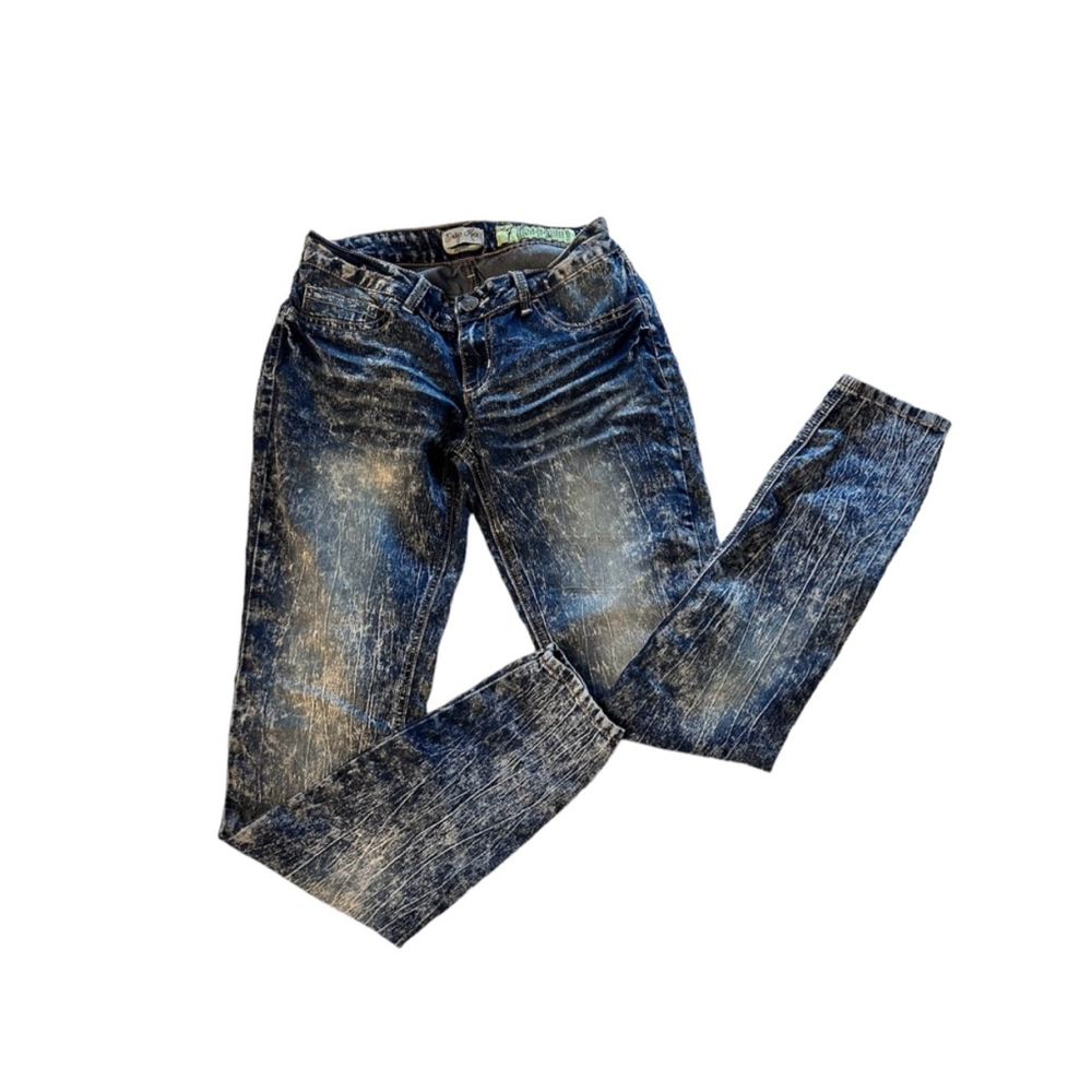 Indigo Rein Jeans Bleach Wash Blue Denim Jeans Stretchy Skinny Low Rise Y2K